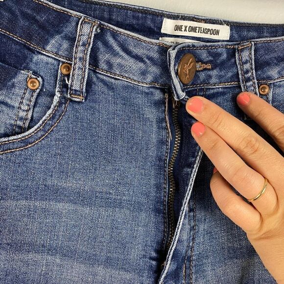 One Teaspoon Harlets Denim Jean Shorts Superstar Blue - Picture 10 of 11